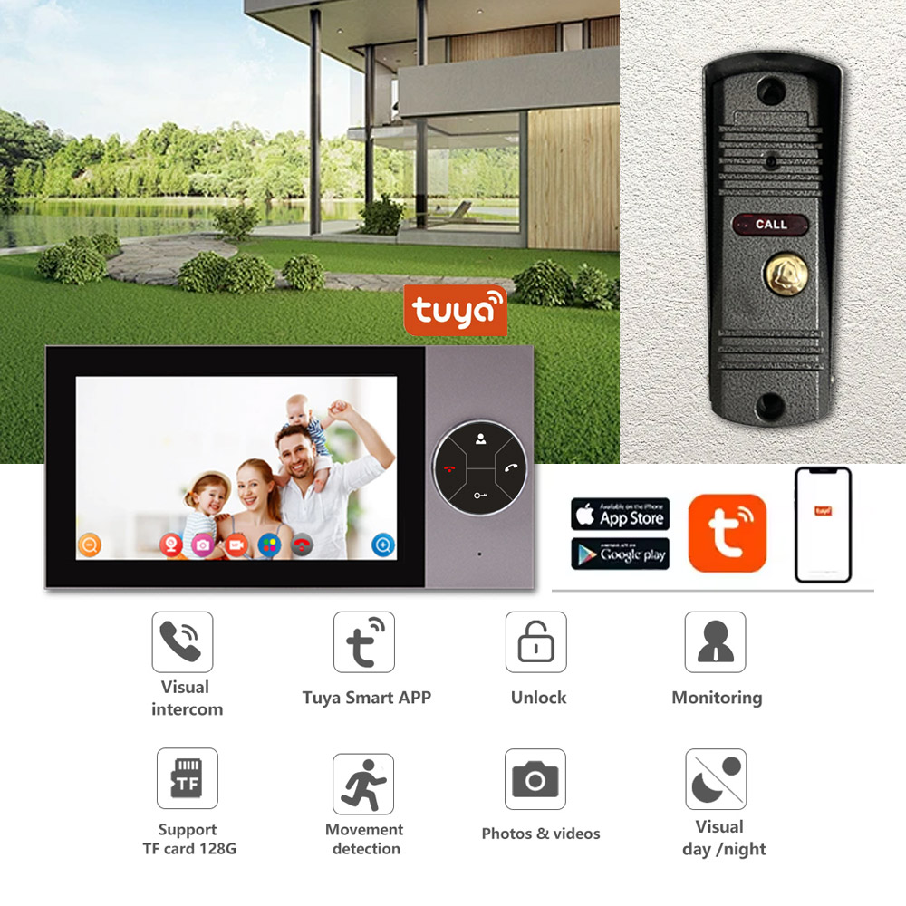 Wifi Doorbell Camera - Layar IPS 7 Inci 2MP 1080P