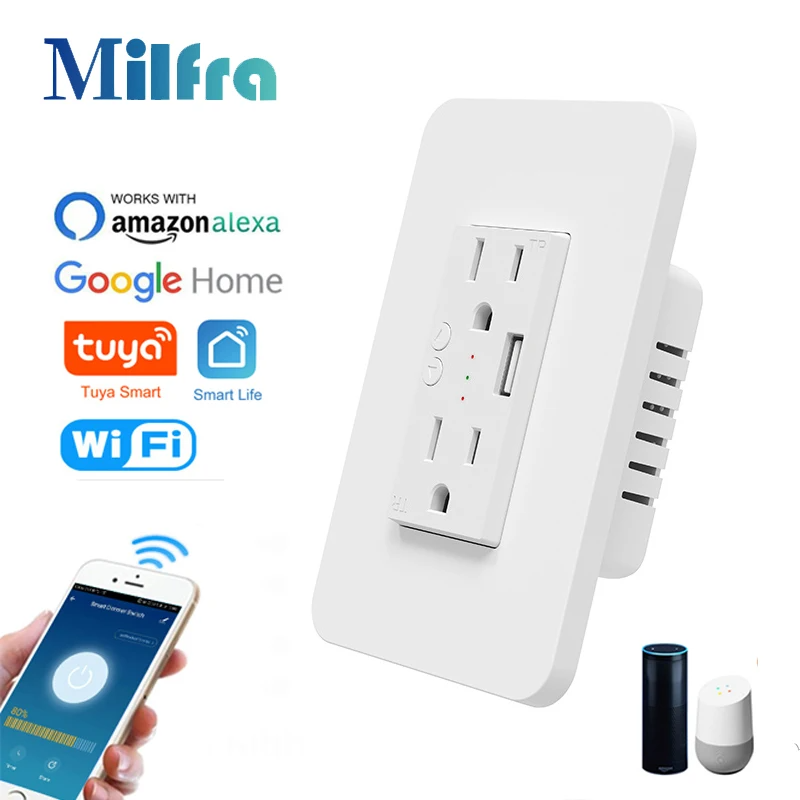 Smart Home Living Room - Milfra soket pintar Wifi dinding ganda,