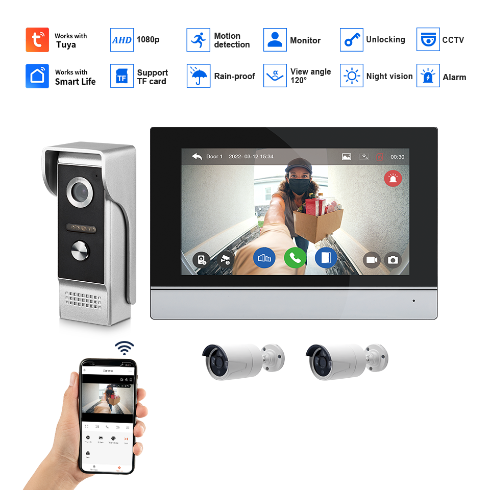 Layar IPS 7 Inci 2MP Tuya Kont - Wifi Doorbell Camera ulasan dan harga